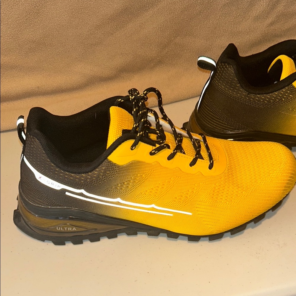 Yellow and Black Athletic Shoes with Breathable Mesh - Picture 3 of 11